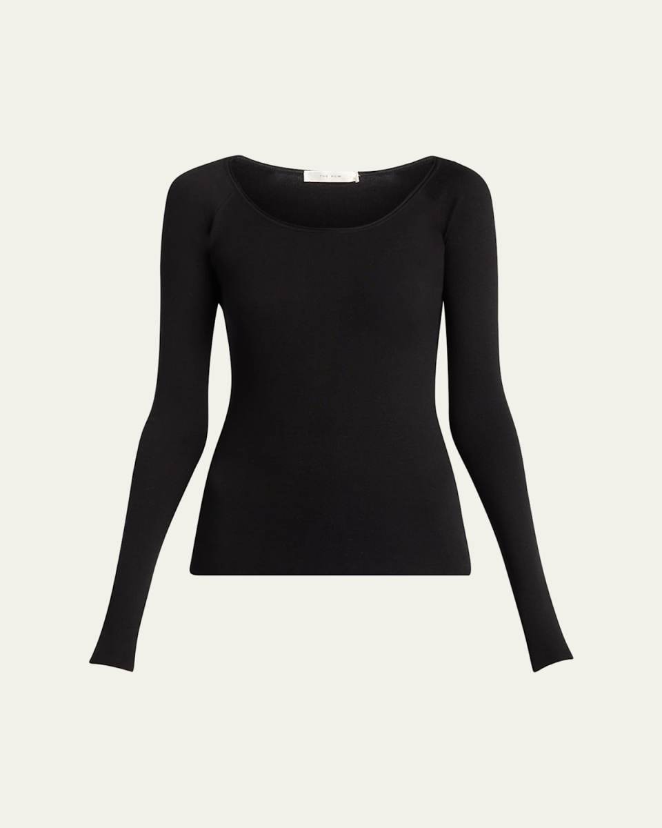 Imo Scoop-Neck Long-Sleeve Silk Top
